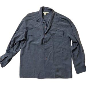 Ann Taylor Silk Blue Button Up Long Sleeve Blouse